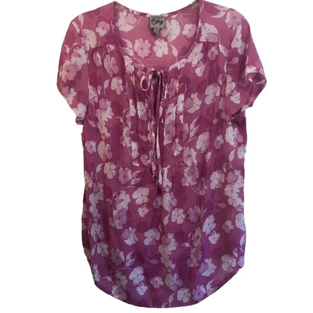 Como Vintage Floral Print Blouse, Short Sleeve Casual‎ Top